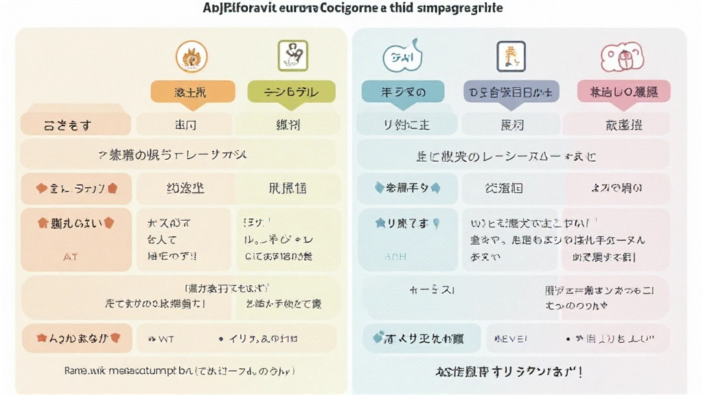 Organized comparison chart showing い-adjectives and な-adjectives with example words, images, and usage patterns in clear visual columns