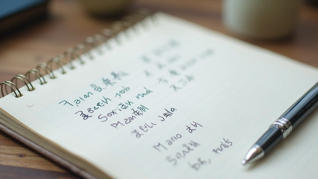 Close-up of notebook showing handwritten Japanese verb conjugation examples with different tenses and particles arranged in systematic study format